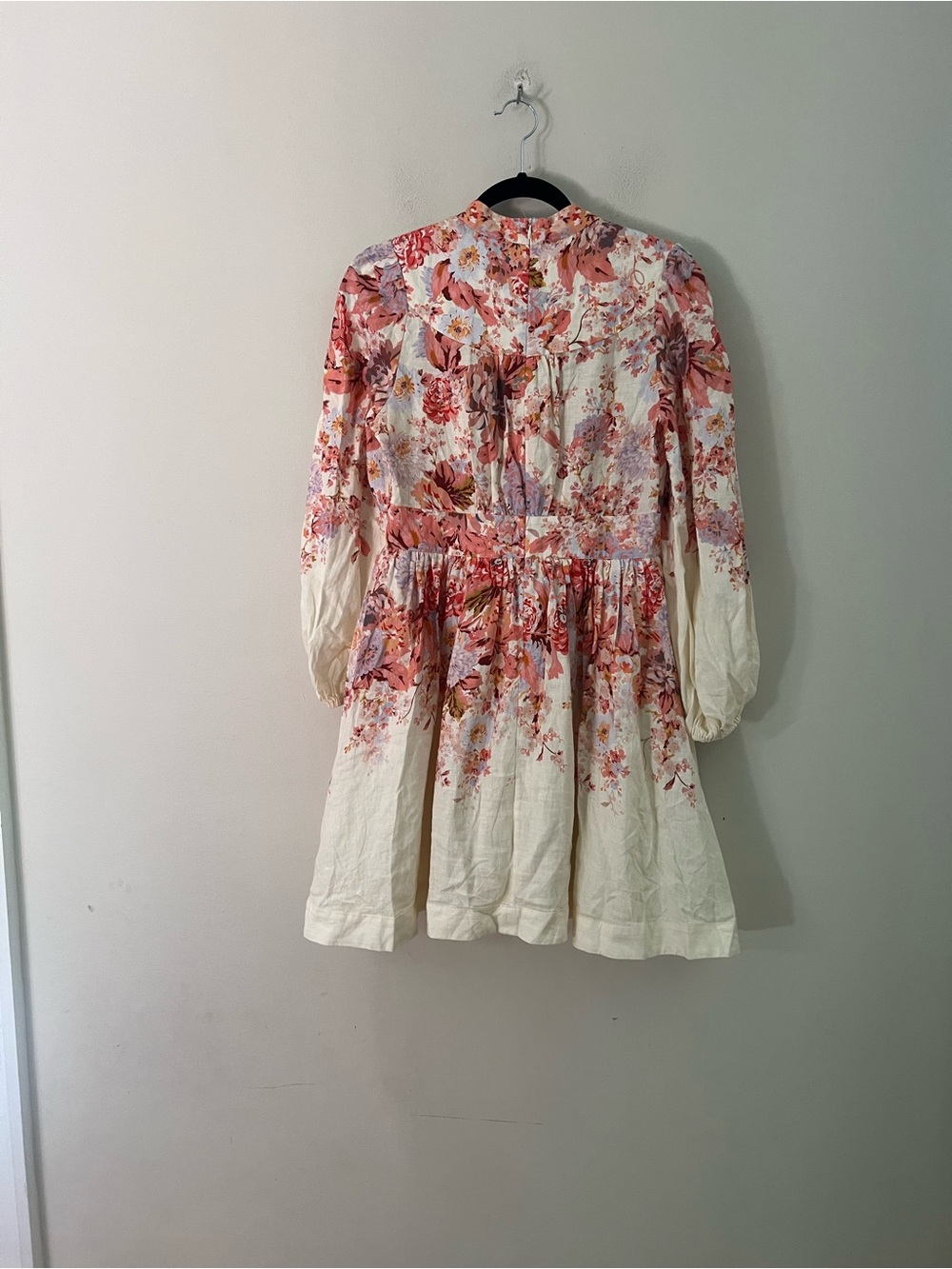 Zimmermann Pink and White Floral Puff-Sleeve Devi plunge Mini Dress - Picture 10 of 16